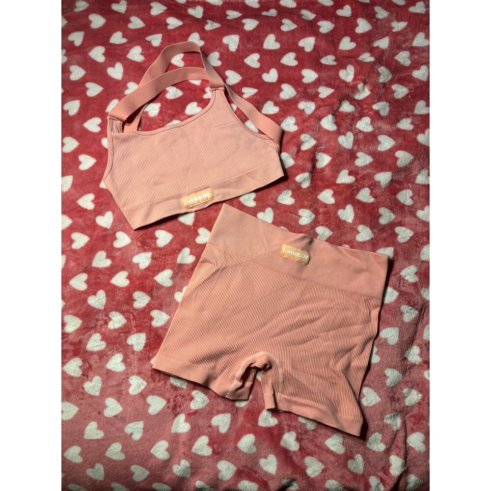 SHEIN Pink Seamless Workout Set Sports Bra & Shorts Size L NWOT